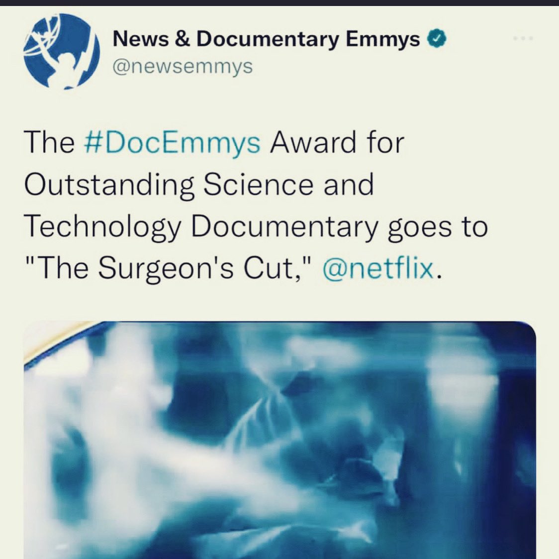 Incredible #TheSurgeonsCut has won an Emmy #DocEmmys #Netflix