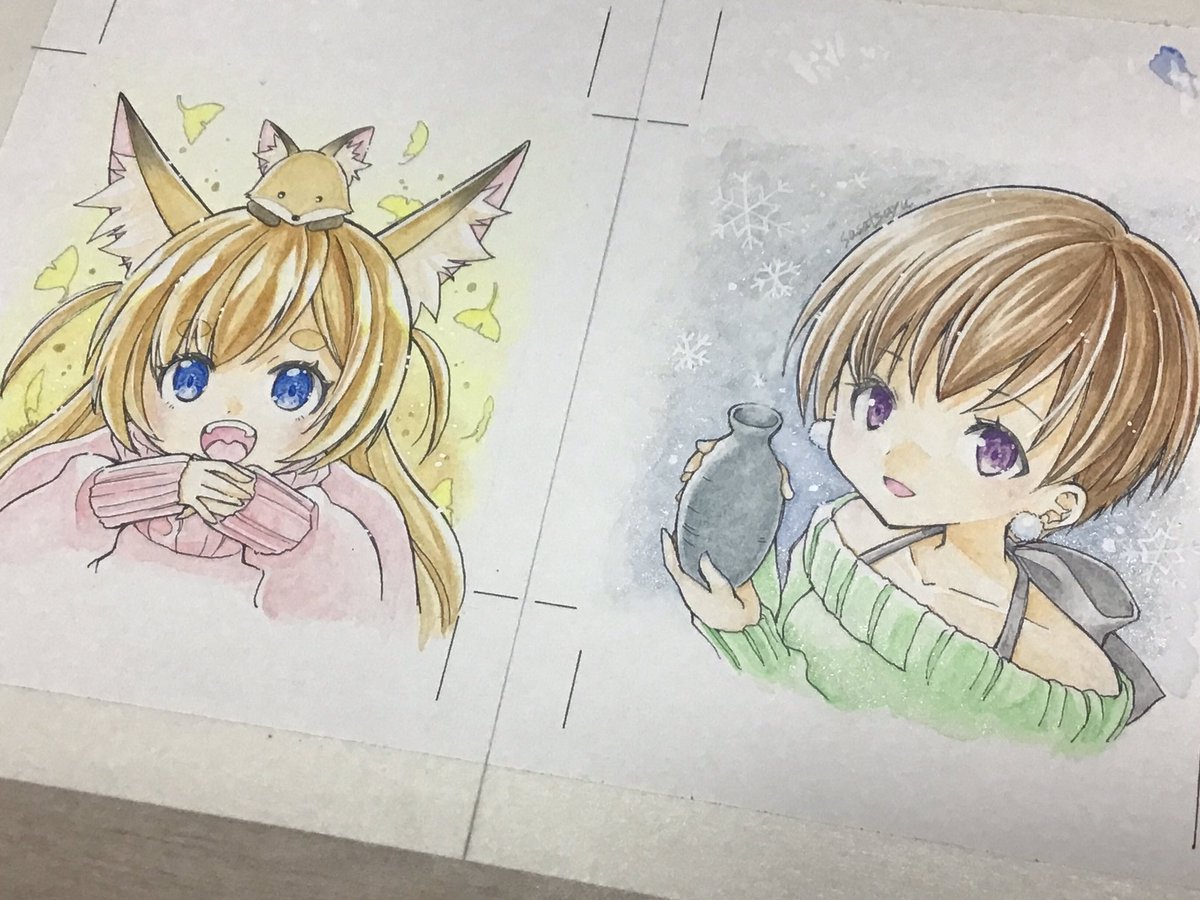 秋冬絵描いたら春夏も描きたくなった😊🌸
#アナログ絵 #水彩イラスト #デザフェス54 