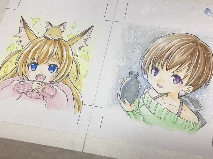 秋冬絵描いたら春夏も描きたくなった😊🌸
#アナログ絵 #水彩イラスト #デザフェス54 