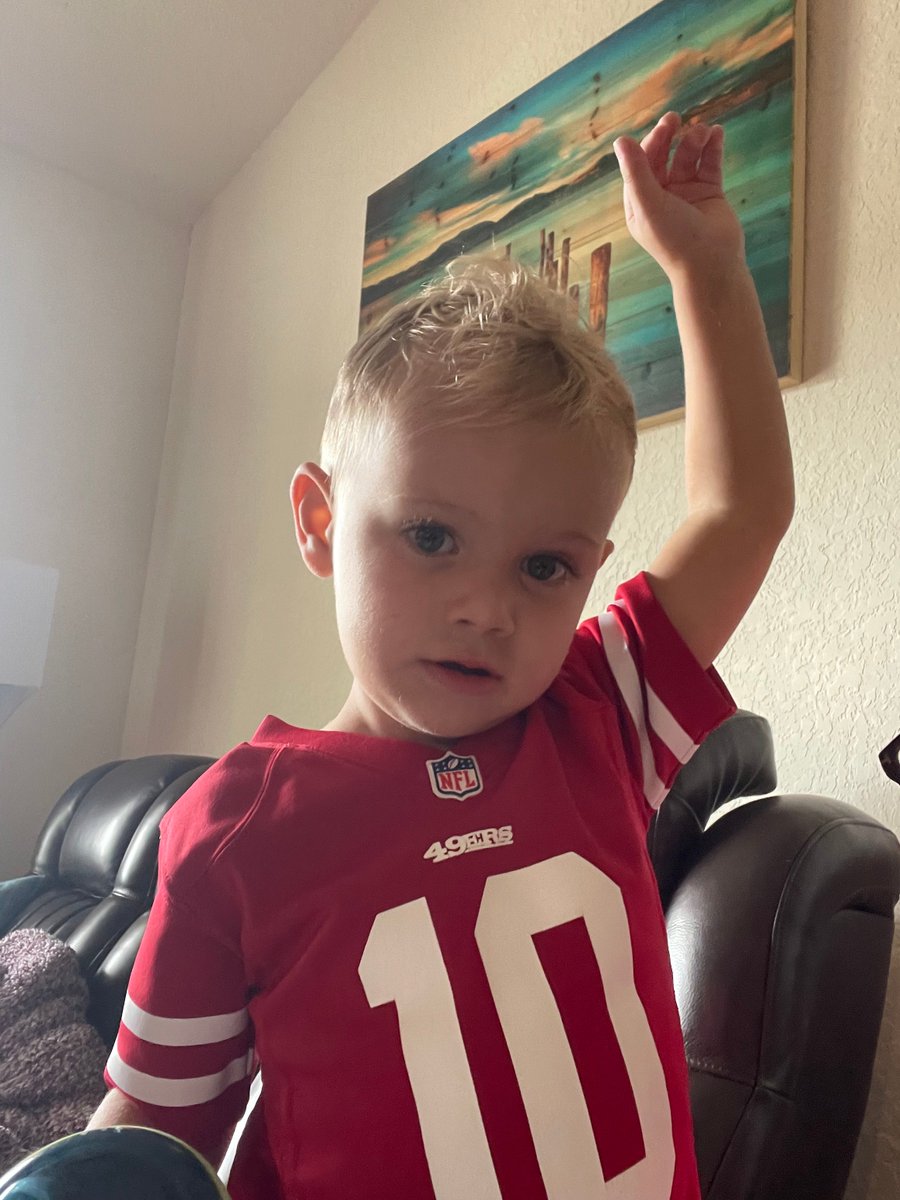 GS4STAR_General's tweet image. Die Hard 49ers fan. Me and my mini me ready for Seahawks. I know @JimmyG_10 and @gkittle46 and the rest of the #faithfull is ready. Let’s goooooo #baby