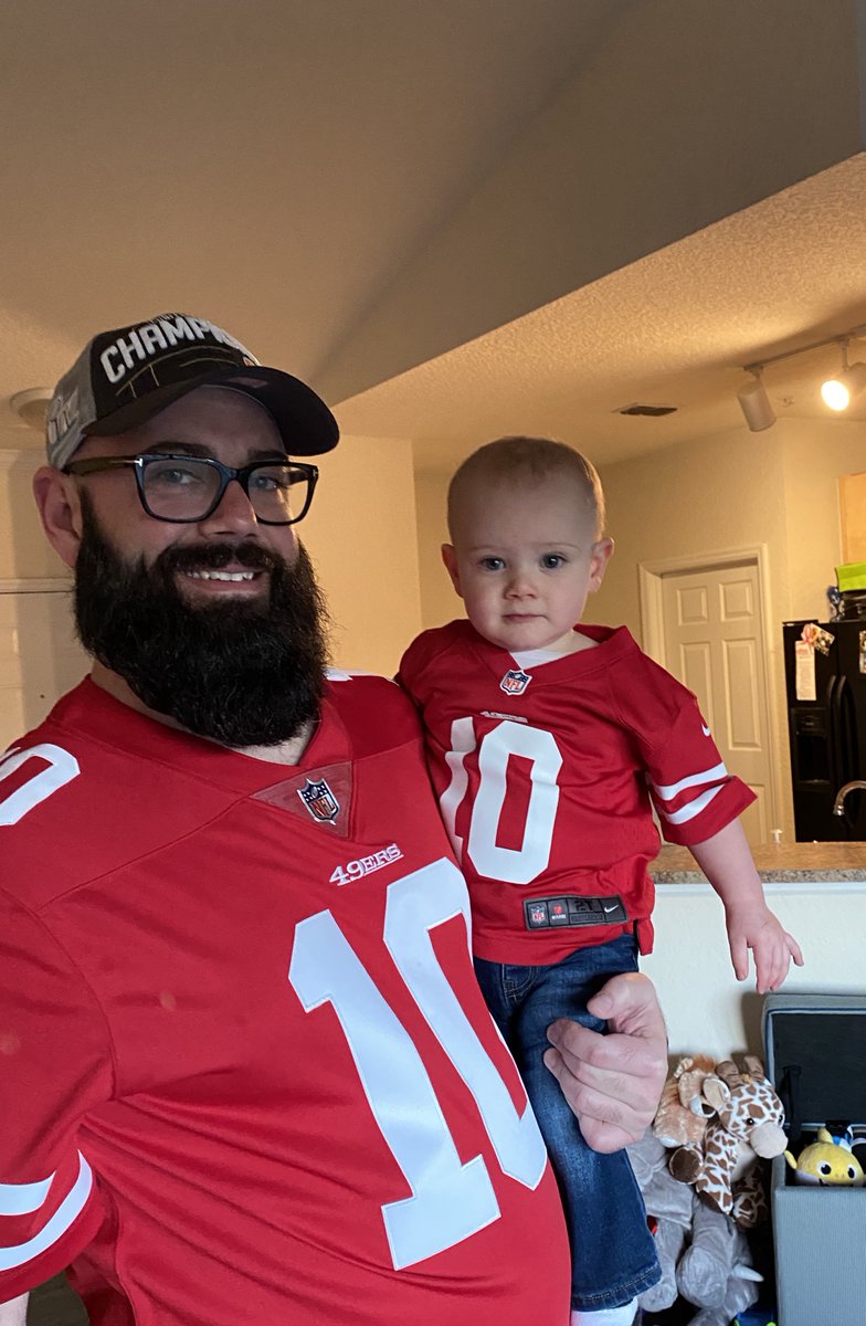 GS4STAR_General's tweet image. Die Hard 49ers fan. Me and my mini me ready for Seahawks. I know @JimmyG_10 and @gkittle46 and the rest of the #faithfull is ready. Let’s goooooo #baby