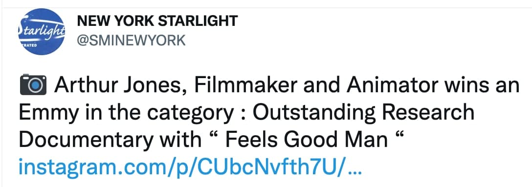 All these NFT's trying to create movies/shows/games... Well, RarePepe just WON AN EMMY. The first NFT Project to ever do so. <a href="/feelsgoodmandoc/">FeelsGoodMan</a> <a href="/Matt_Furie/">𝓜𝓪𝓽𝓽 𝓕𝓾𝓻𝓲𝓮</a> #RarePepe #PavedTheWay