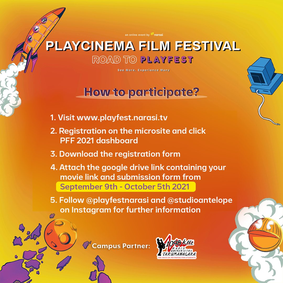 radiountar's tweet image. Submit short film andalan kamu sekarang! Karena selain free, kamu juga berkesempatan dikusi dengan founder founder yang kece + hadiah menarik! Tunggu apa lagi? Buat kamu si film maker, it's your time to shine! 🥳 

#MoreVirtualExperience #Playfest2021 #PlayCinemaFilmFestival