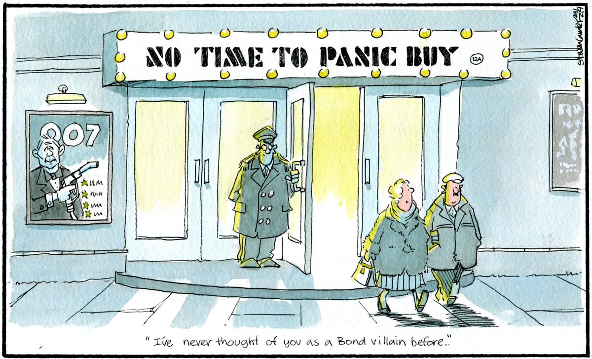 On #panicbuying & #BondPremiere

cartoonists: Ben Jennings, Christian Adams, Graeme Bandeira, Steven Camley