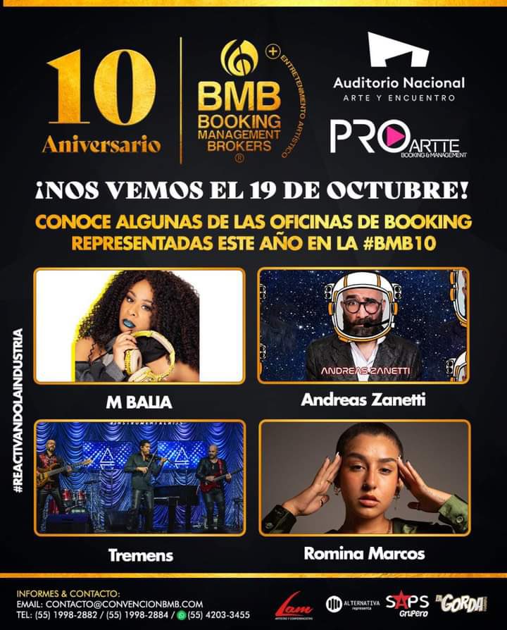 STARPROMX's tweet photo. #STARPROMX presente en la convención anual de entretenimiento artístico BMB 📙 Booking, managers y brokers 

📰 Octubre 19 @AuditorioMx 

Con @niurka , @MULATA_MARICHAL , @romimarcoss y más! 🔗

#SoypartedeBMB https://t.co/EuQNshZNPS
