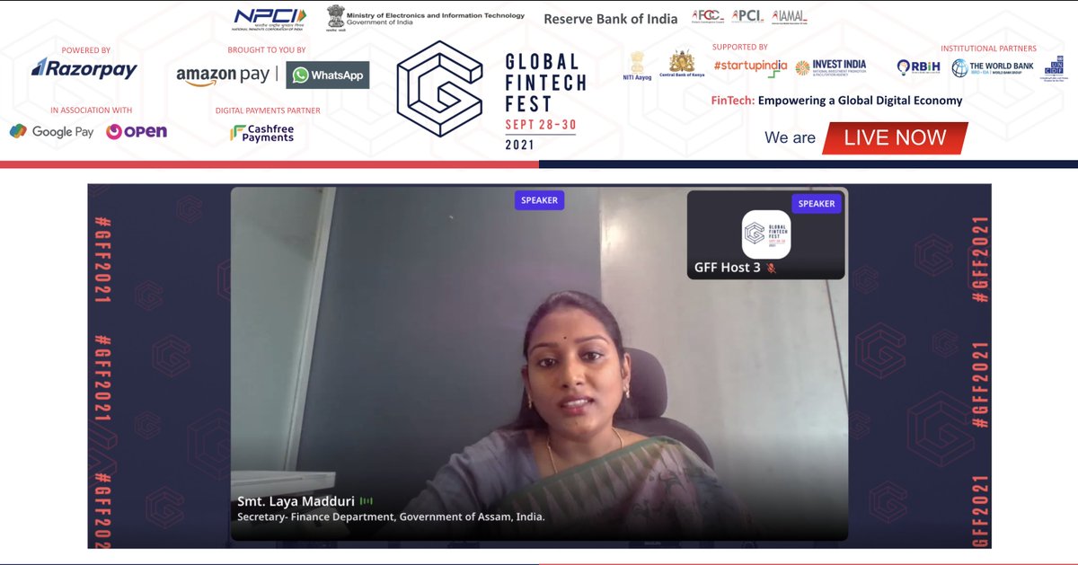 PCIUpdates's tweet photo. Introducing to you to our eminent speaker Smt. Laya Madduri, Secretary- Finance Department, @mygovassam, India, Join her as she shares her insights on "Building digital infrastructure from DBT in Assam".

Join her live: https://t.co/C8vx0m6cYl

#GlobalFinTechFest21 #FinTech https://t.co/zf5w4oL5h6