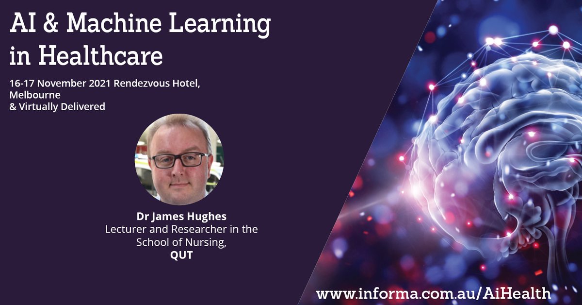 I’m excited to be speaking at the AI &amp; Machine Learning in Healthcare Conference in Melbourne on the 16-17th  November. Hope you can join me. #AiHealth #InformaAustralia <a href="/QUT_Nursing/">QUT Nursing</a> <a href="/ehealthresearch/">AEHRC</a>