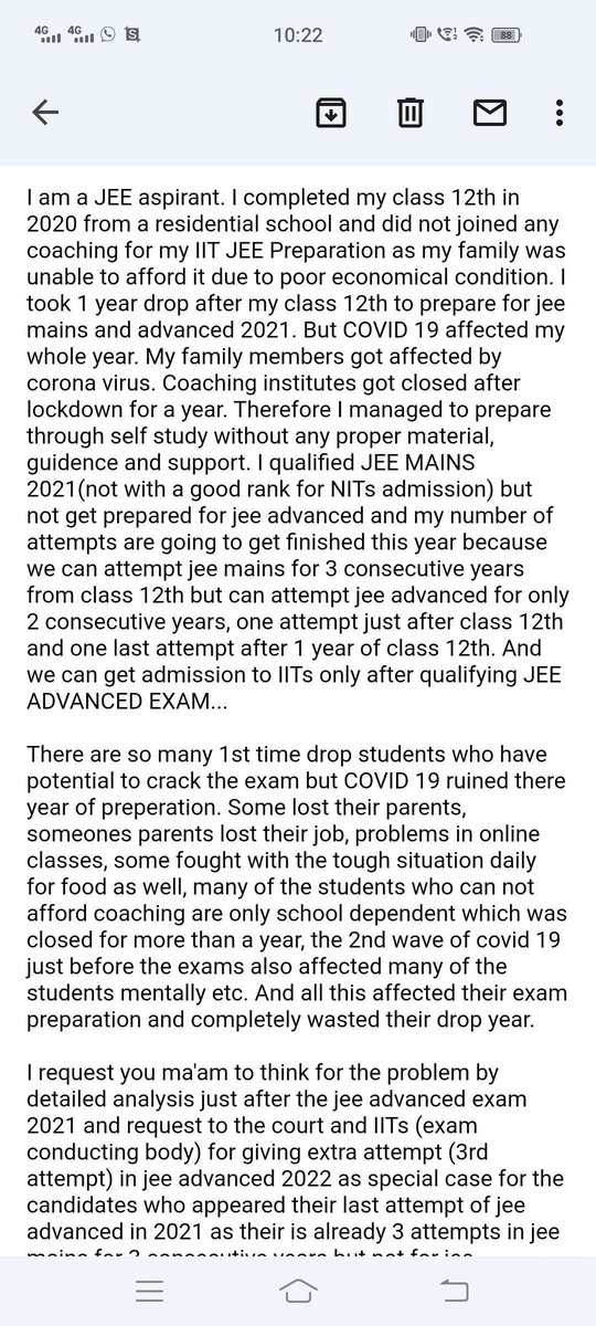 AdvMamtaSharma's tweet photo. @anubha1812 ji , @DrAsh_Mahendra ji, @ActivistSukhpal  can you address the issue of such JEE aspirant students before the concerned authorities. Hopefully something can be done. https://t.co/ATI3tVcEpH