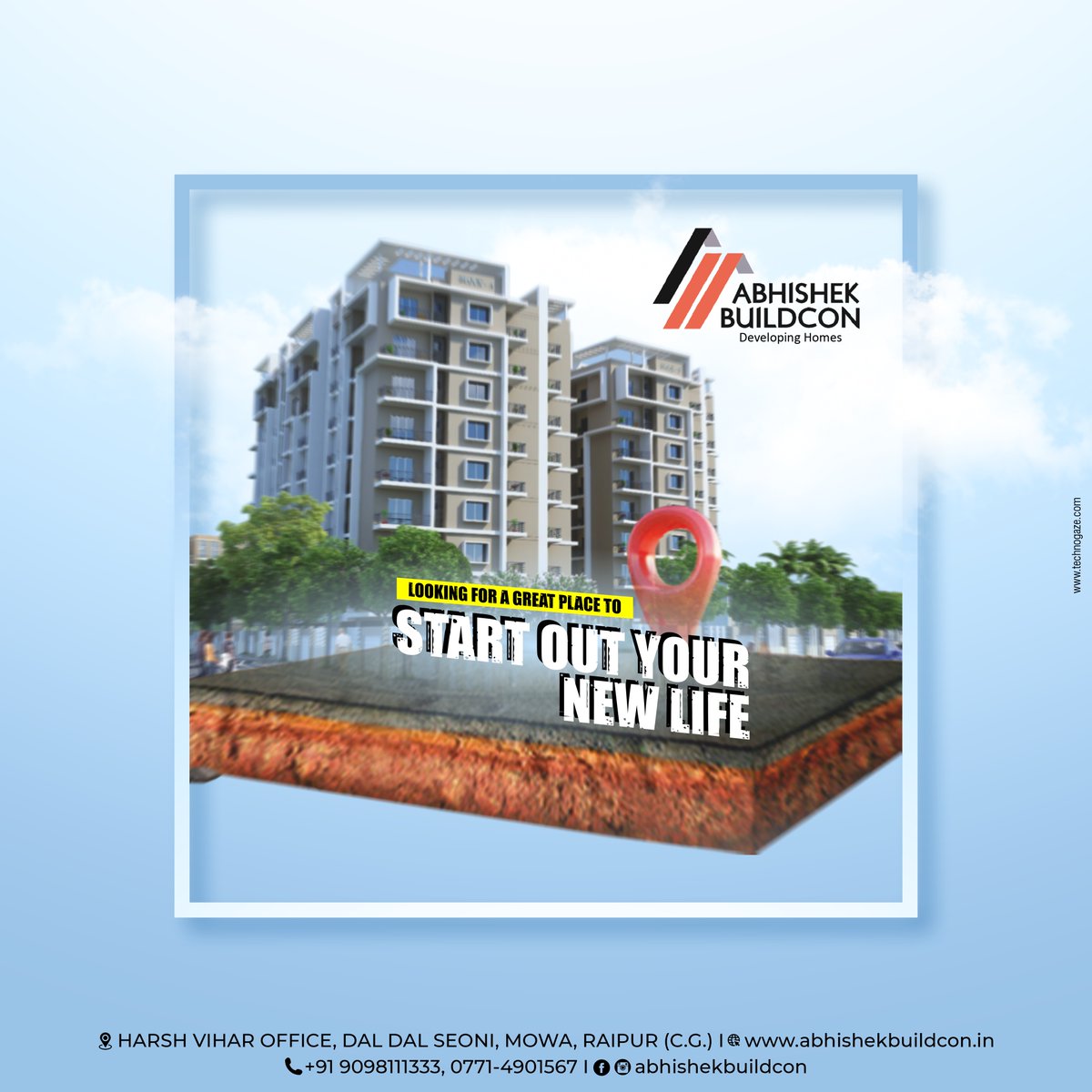 Abhibuildcon's tweet photo. An iconic place for a new beginning.
.
📞+91-9098111333
🌐https://t.co/GYUJ85YkAp
#AbhishekBuildcon #Harshhorizon #2bhk #3bhkflats #flats #luxyuryflats #homesweethome #beautifulhomes #beautifulflat #amazinghomes #raipur https://t.co/0RXej5NBUN