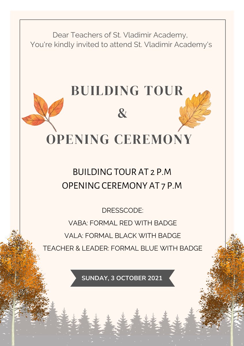 SVA_Association's tweet photo. ⠀⠀
Dear Teachers of St. Vladimir Academy.

We would like to invite you to 88th Building Tour and Opening Ceremony. Please honor us accepting our invitation. Thank you!

─── Link : https://t.co/ztojNAwL3E
 ⠀⠀ https://t.co/JsZchL4sSZ