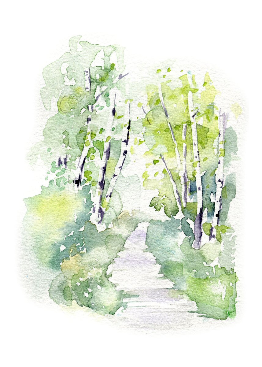 JoyWatercolour's tweet photo. Trail Art :) Birch Tree Path Watercolor Print. Small print of a handpainted summer trail through a birch forest. https://t.co/w023J3tW5z #watercolorprintart #natureartprint #birchtreeart #watercolorartprint #summerpath #naturewalk #sereneart #hikingart #trailpainting https://t.co/oaWUcUUT8e