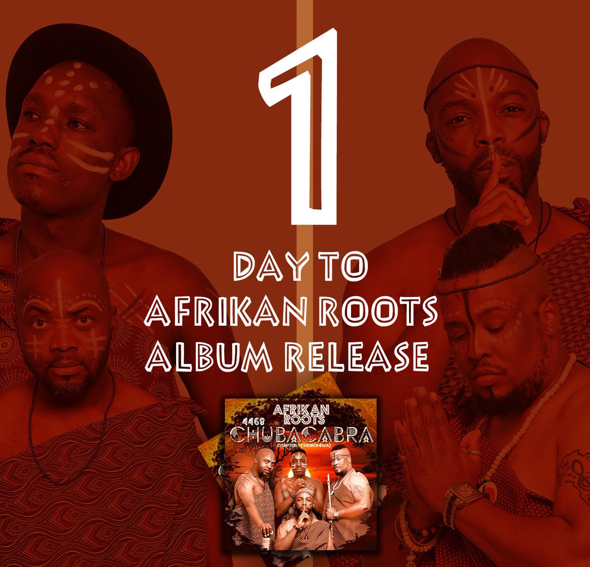 Afrikanroots1's tweet photo. Greetings Family, The road to "4468 Chuba Cabra Chapter 1" comes to an end in less than 24 hours! We can't wait to share our 5th studio album with you all TOMORROW! Let's Rock. π€π£π₯
Pre-Order Here: https://t.co/IREc0wVlFX
#10YearsOfAfrikanRoots #4468CCC1 #RT for awareness β€ https://t.co/MK8cZjUCMx