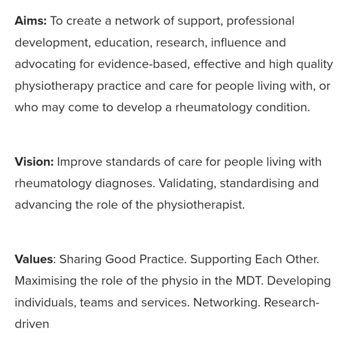 RheumPhysioUK's tweet photo. First ever tweet! This is #DayOne for our group. After a few months, lots of discussions and a handful of meetings...here we are!
Aims, vision and values attached.

Today is also launch day of the Capabilities Framework 

Check out our website for more details and to get involved https://t.co/CoFhIJC50X