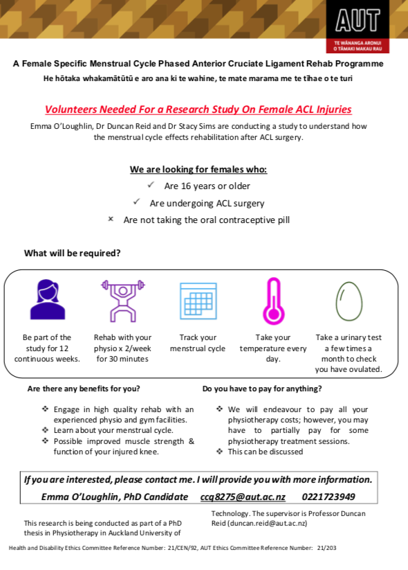 Emma O'Loughlin (@femaleathletept) on Twitter photo Hi everyone!
Volunteers Needed For a Research Study On Female ACL Injuries (link in bio)
We are looking for females:
- Over the age of 16
- Undergoing ACL reconstruction
- Not on the oral contraceptive pill
<a href="/summerstack/">Stacy T. Sims</a> <a href="/DreidDuncan/">Duncan Reid</a> Hi everyone!
Volunteers Needed For a Research Study On Female ACL Injuries (link in bio)
We are looking for females:
- Over the age of 16
- Undergoing ACL reconstruction
- Not on the oral contraceptive pill
<a href="/summerstack/">Stacy T. Sims</a> <a href="/DreidDuncan/">Duncan Reid</a>