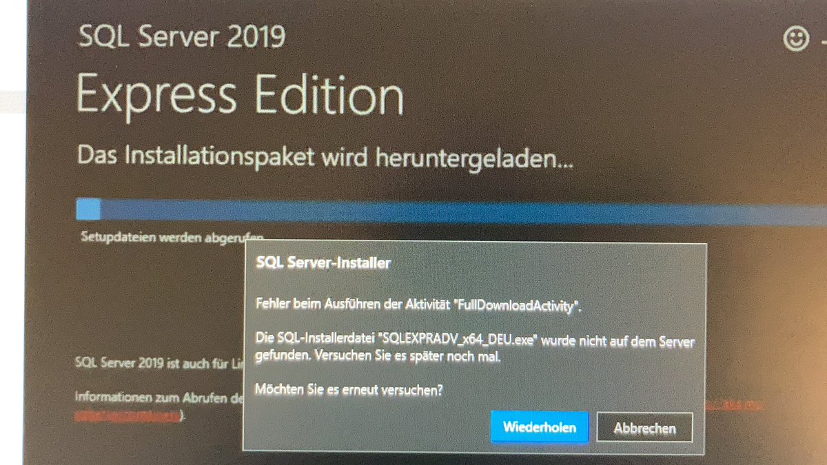 hofersebi's tweet photo. @MicrosoftHilft @MicrosoftDE Wisst ihr schon das der Download von SQL-Server Medien nicht funktioniert? Ist schon seit paar Tagen so. Wär super wenn ihr das beheben könnt 😉 https://t.co/FzF0LYcWOi