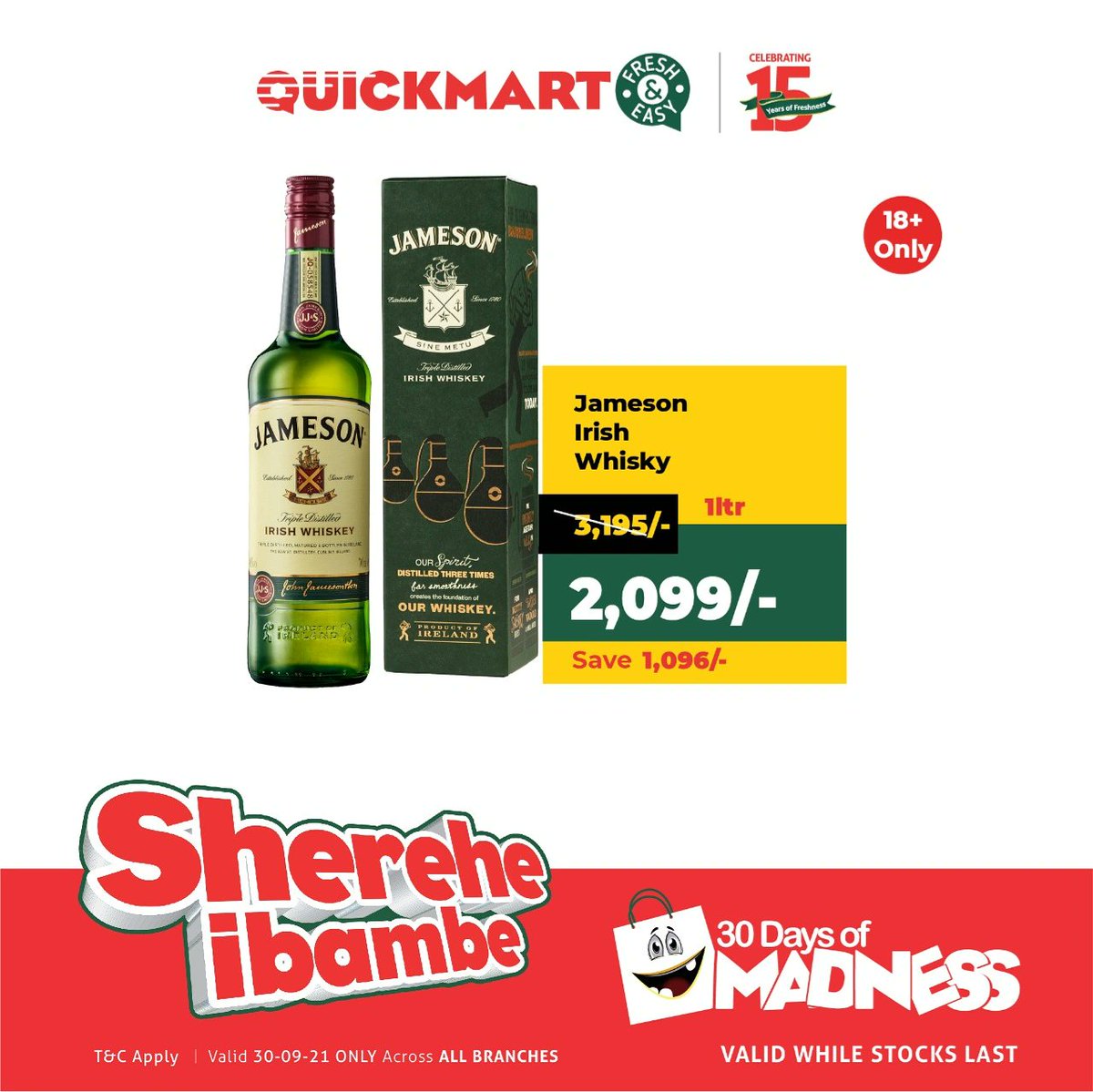 QuickmartKenya's tweet photo. We have a new song to teach you. "Nobody can tame me when I've got my Jamie" Sing along as you head down to pick up your #QuickmartMzinga
#15YearsofFreshness #ShereheIbambe #QuickmartTurns15 #FreshandEasy
#30DaysOfMadness https://t.co/fiPkicOpOK