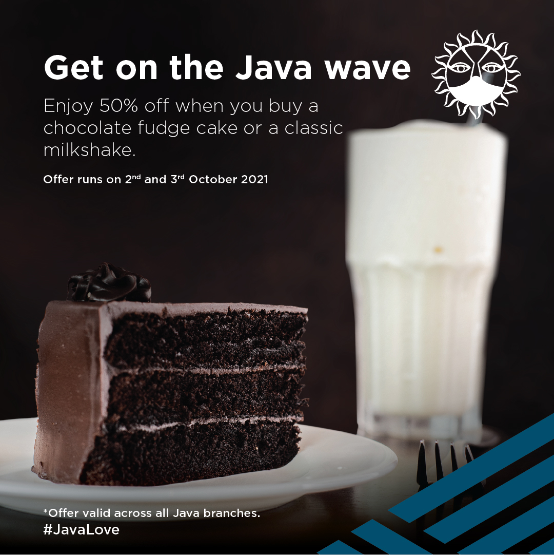 JavaHouseUG's tweet image. Start the new month off with the guest favourite #JavaWave: 50% off on chocolate fudge cake & all classic milkshakes at Java Lugogo, Jinja, Acacia Place & Total Acacia and on delivery from Glovo and Jumia Food on Saturday 2nd & Sunday 3rd October.
⠀
#JavaLove #JavaHouseUG