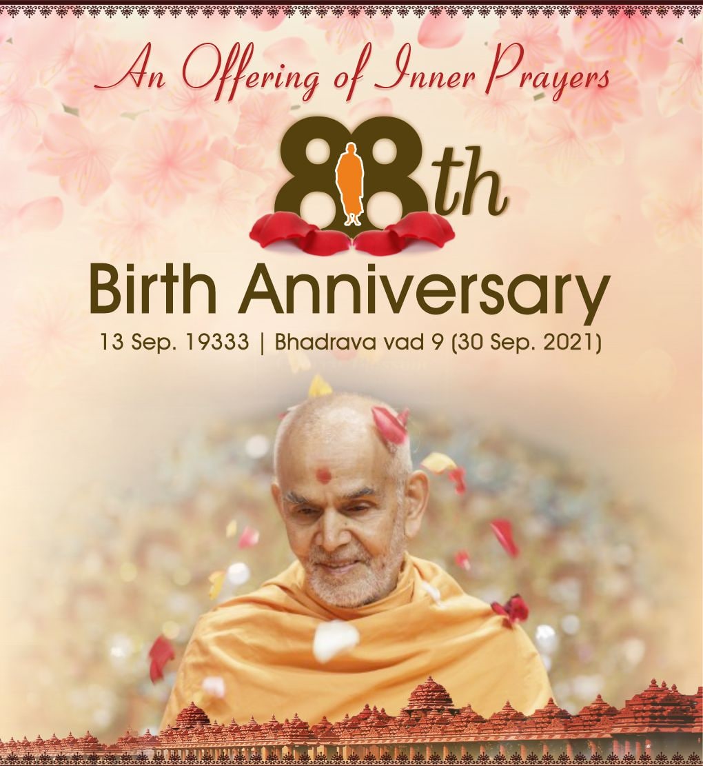 Today, we offer inner prayers to #Guru #MahantSwami Maharaj -
the spiritual leader of #BAPS #Swaminarayan #Akshardham -
on his 88th #birth anniversary according to the Hindu lunar calendar.

His life full of humility and service continues to inspire us.

#birthday #innerprayers