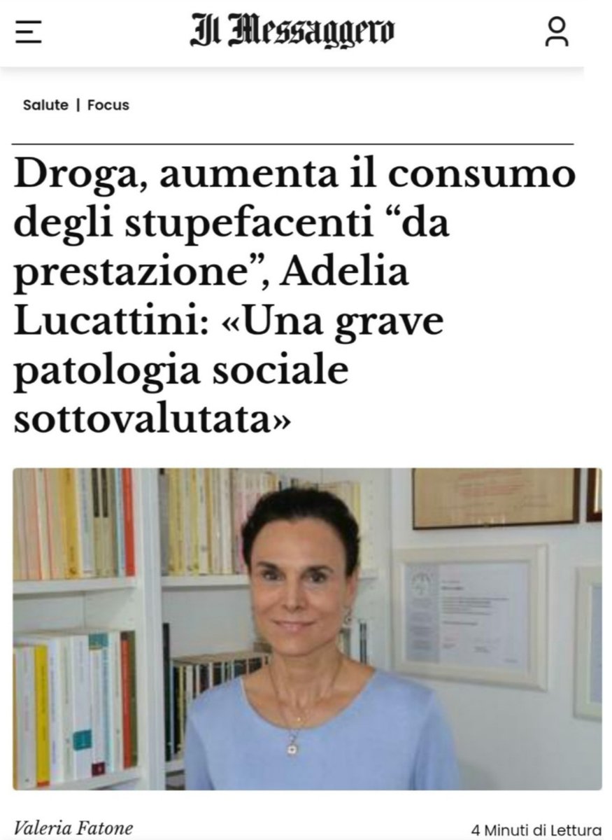 Biospyche's tweet photo. DROGA, AUMENTA IL CONSUMO DEGLI STUPEFACENTI "DA PRESTAZIONE", ADELIA LUCATTINI: "UNA GRAVE PATOLOGIA SOCIALE SOTTOVALUTATA"

INTERVISTA a ADELIA LUCATTINI

Su IL MESSAGGERO-SALUTE-FOCUS

Di VALERIA FATONE

https://t.co/Iu8KRvwC1a

#Apertura2021 
#VentagliDiParole 
#droga
#Ghb https://t.co/3BxMs5eIz0