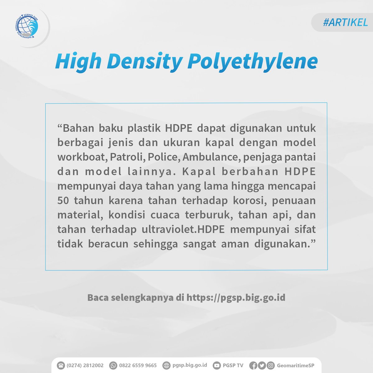 GeomaritimeSP's tweet photo. High Density Polyethylene (HDPE) menjadi solusi untuk bahan pembuatan kapal selain menggunakan kayu. 
Sahabat geomaritime bisa membaca artikel tentang High Density Polyethylene (HDPE) tersebut di website kami https://t.co/rsqaqFKhpG. https://t.co/M2RXdER163