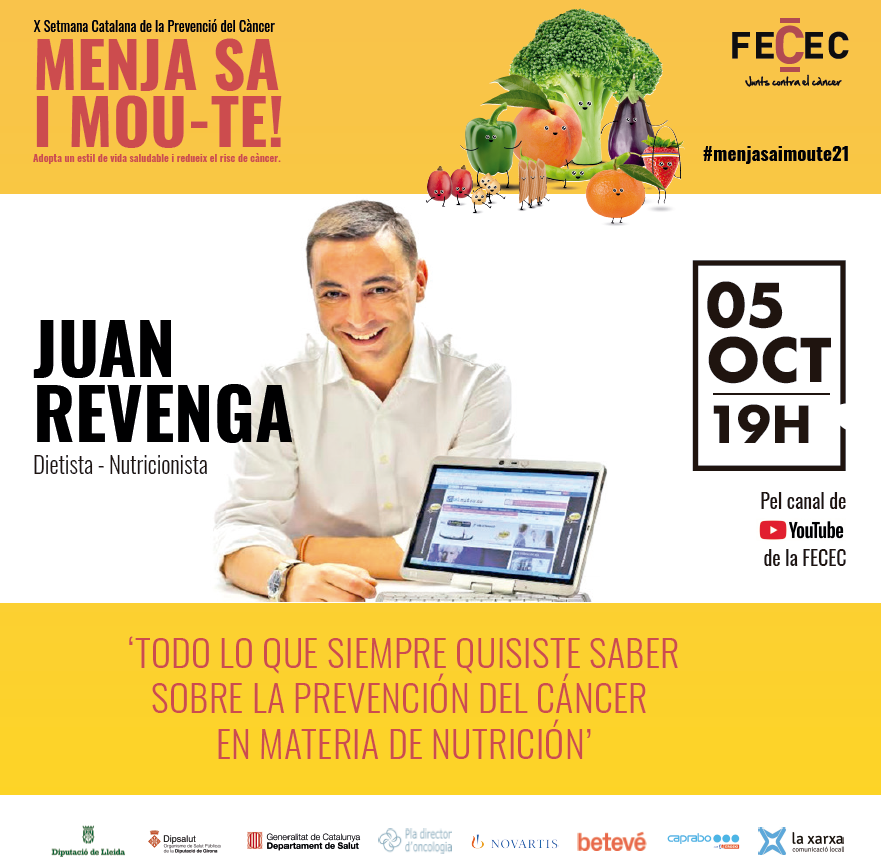 juan_revenga's tweet photo. Toma nota, charla online:
"Todo lo que siempre quisiste saber sobre la prevención del cáncer y la nutrición"
Organiza @FececFederacio #menjasaimoute21
#SECAPC #FECEC #healthylifestyle #vidasana #saludable #JuntsContraElCancer
🗓️ 5-10-2021
⏰ 19:00
📌 https://t.co/vOBJBQmoQt https://t.co/naUTS3XIcL