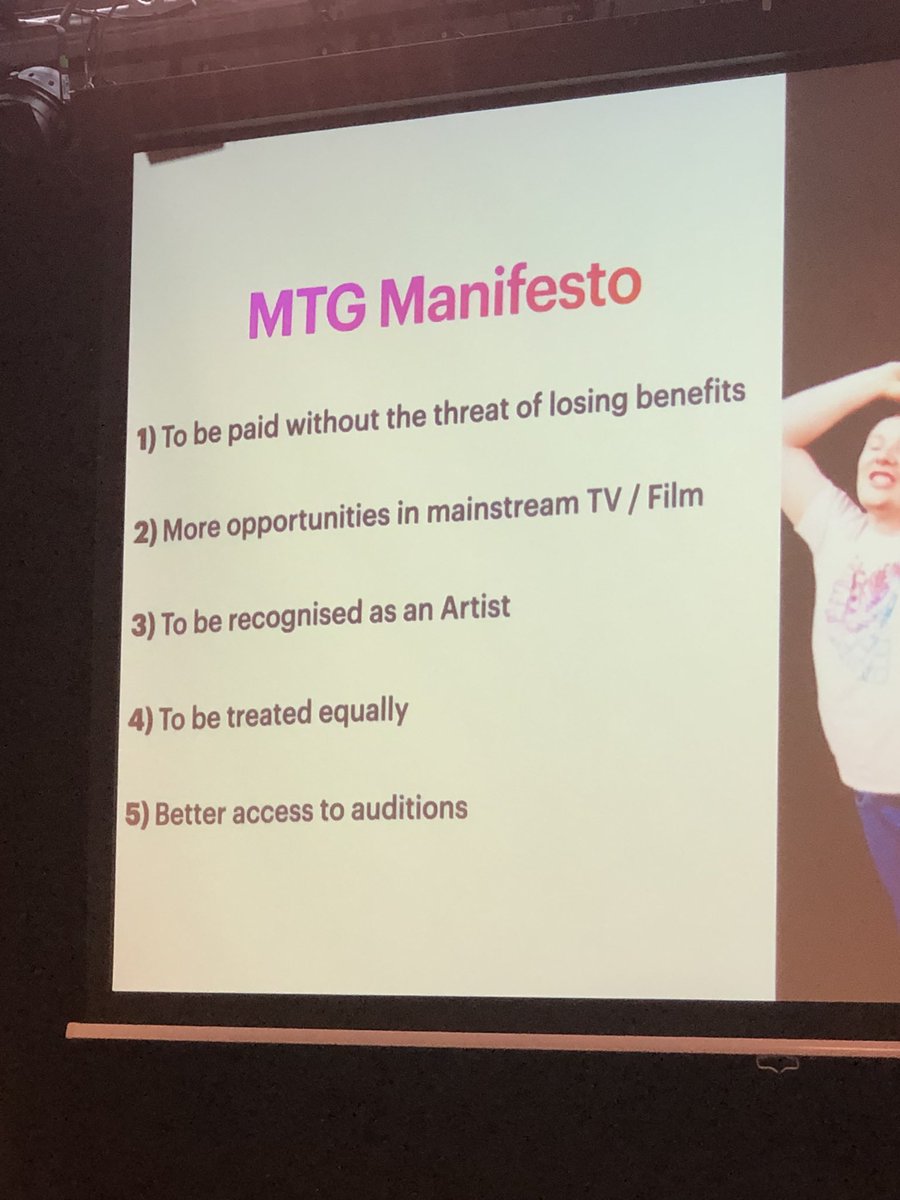 riomatchett's tweet photo. Jess from @MtGstudios walking us through their Artists’ Manifesto, working beyond LD led companies, and disability activism 👌🏻#changingthescene https://t.co/0dgV1xzWNI