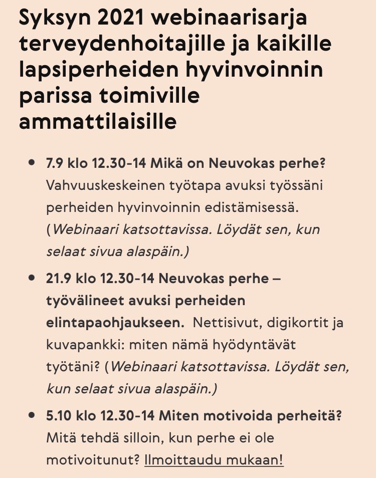 Neuvokasperhe's tweet photo. Miten motivoida asiakkaita?Mitä tehdä,kun perheellä ei tunnu olevan #motivaatio ’ta? Suosittu toiveaihe 5.10 syksyn #webinaari -sarjassamme @Sydanliitto ❤️ Teeman äärellä @k_terhi &amp; @ElisaLuomaranta . Ilmoittaudu mukaan ja kurkkaa aiempien tallenteet👍

https://t.co/b62XADRtFM https://t.co/NafSQai1IP