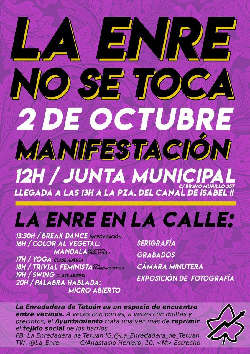 La_Enre's tweet photo. [Hilo] 1/14 ¿Nos conoces? Somos un grupo de vecinas que habitamos la Enredadera de Tetuán, La Enre es un centro social okupado autogestionado que lleva 12 años acogiendo a una gran diversidad de identidades y nos lo quieren cerrar #LaEnreNoSeToca https://t.co/PBbJe4RXLt