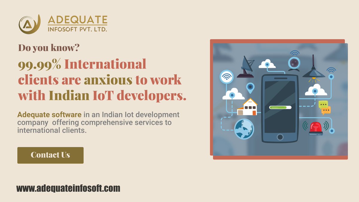 ADQInfosoft's tweet image. Do you know? 99.99% of International clients are anxious to work with Indian IoT developers.
Adequate software in an Indian IoT development company offering comprehensive services to international clients.
Visit us: adequateinfosoft.com/IoT-developmen…
#iotSolutions #iotSoftwareDevelopment