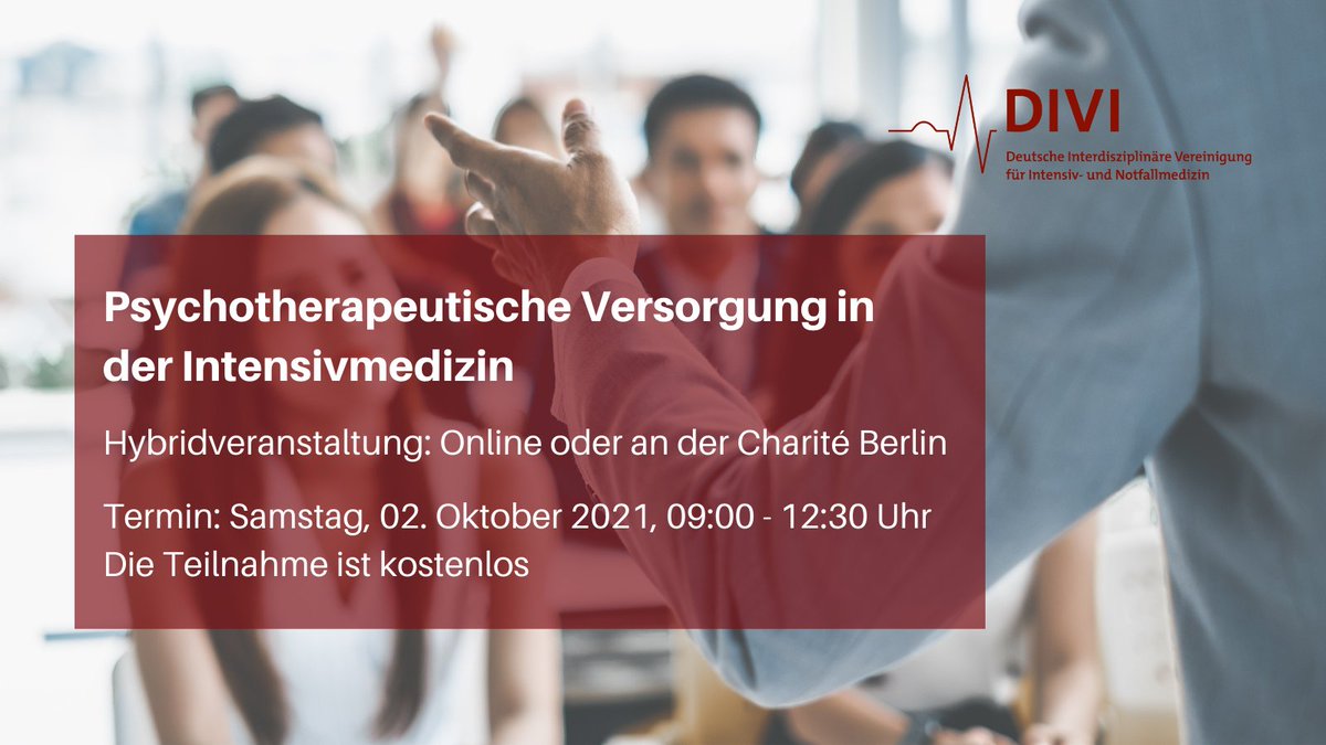 Die Pandemie hat die besonderen Belastungen für Patient*innen, Angehörige und Teams auf den Intensivstationen aufgezeigt. Dem Thema widmet sich am 2. Oktober die Veranstaltung "Psychotherapeutische Versorgung in der Intensivmedizin" an der <a href="/ChariteBerlin/">Charité - Universitätsmedizin Berlin</a>: buff.ly/3kC1bpK