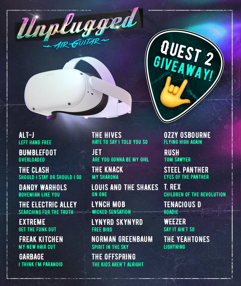 UnpluggedVr's tweet image. We’re ready to start touring!  Using only emojis, what’s your favorite #UnpluggedVR track? 🎸 

The best comment wins an @Oculus Quest 2 with Unplugged at launch on October 21 😎

Conditions:
➡️ Comment, Like + Retweet
➡️ Follow @UnpluggedVR

#OculusQuest #VR #VRgame #VRgaming