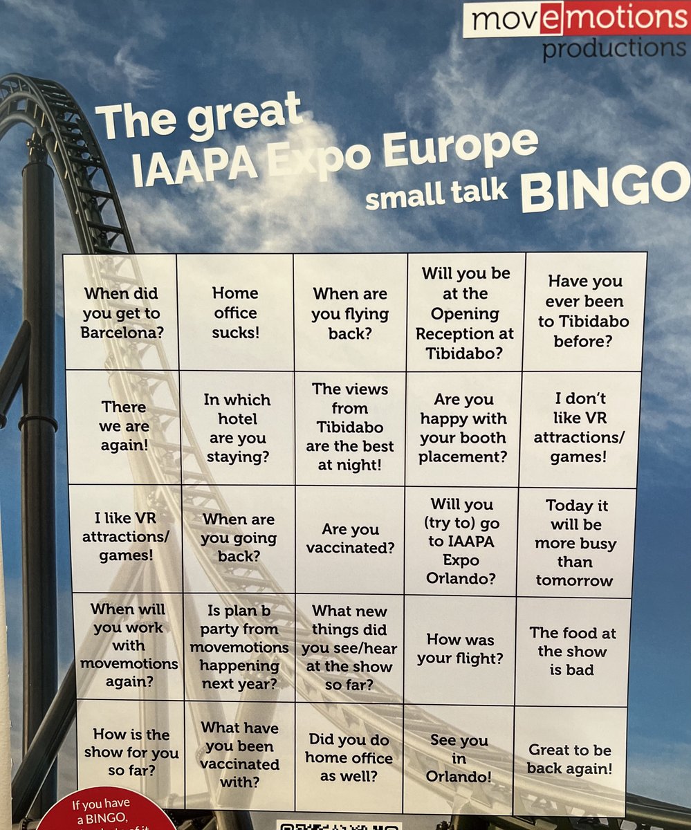movemotions's tweet photo. Last chance to play @movemotions Smalltalk Bingo with the people you meet at @IAAPAEMEA Expo Europe!! Who had more than one row?! https://t.co/gZjKTWuzsi