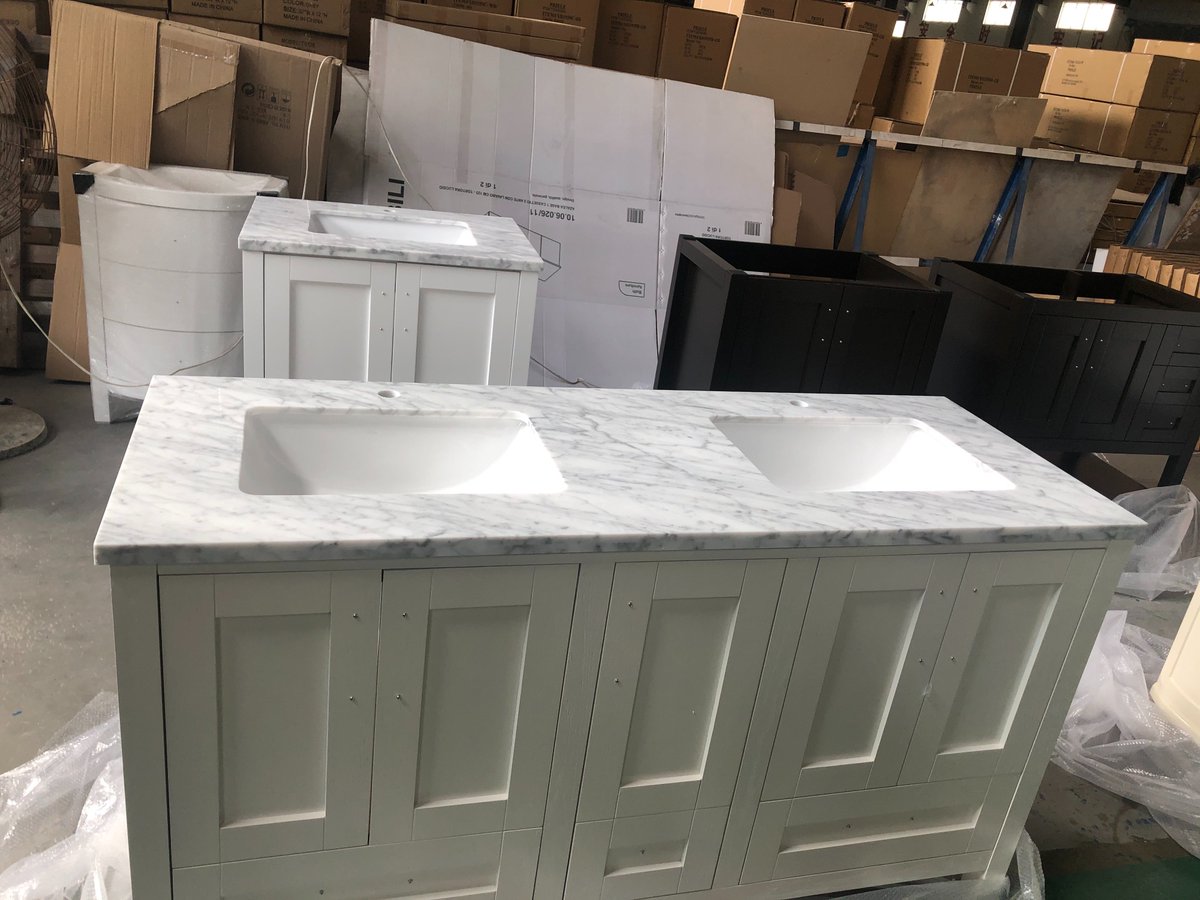 Look for inspiration? Every bathroom is unique.Our friendly team will provide you all the designs you need. Luxury marble countertop and oak wood paint finish, make the bathroom more brilliant. 
#Luxurybathroom #doublesink #marblecountertop #oakwoodcabinet #bathroomvanity