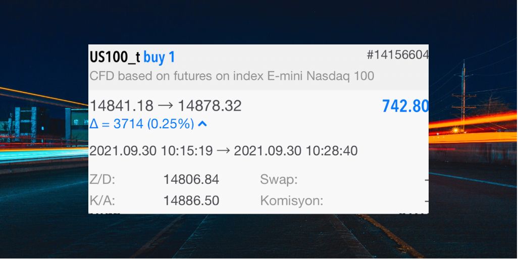 Güzel Bir başlangıç.⚡️

🐅🐅#US100/#NASDAQ : BUY✅

Günün ilk işlemini açtığım dakikadan itibaren iyi bir takip ile 742$'lık muazzam bir kâr ile kapattım.💰💰

🧐Unutmayın ki #Forex piyasasında takip çok önemlidir.

#forexsignals 
#forextrader 
#forexlifestyle 
#BORSA