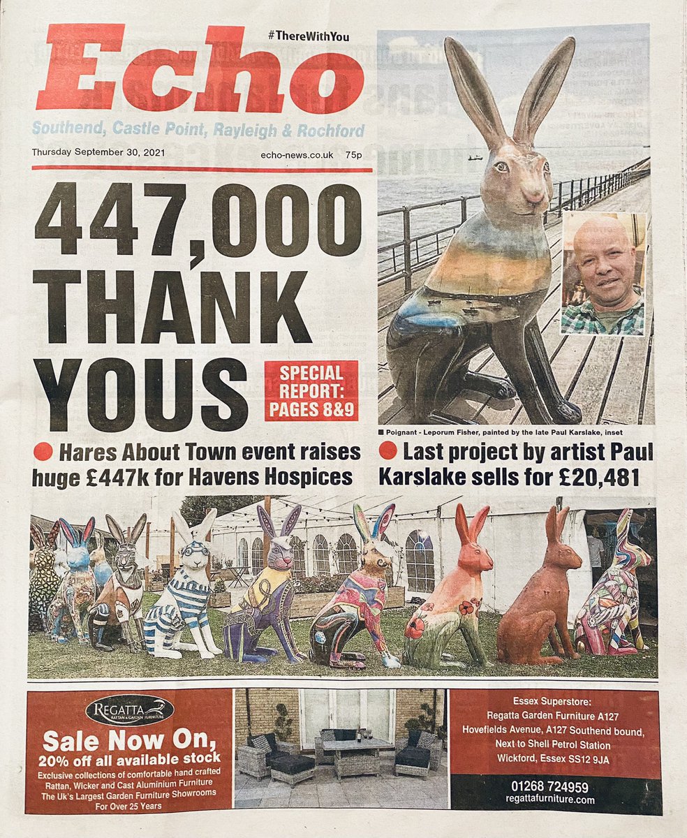 So proud ‘Lucky Larry’ raised an amazing £12,000 as part of @HaresAboutTown for @HavensHospices. Loved working with the inimitable @LlewelynBowen & talented @Andydownesart1 🖤🖤🖤