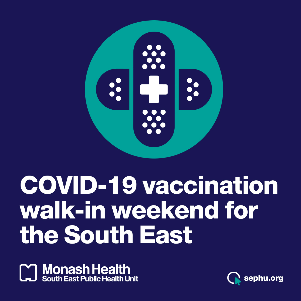 MonashHealth's tweet photo. Live in Melbourne’s South East? Join our weekend COVID-19 vaccination walk-in blitz! No bookings required, just walk in and roll up your sleeve. Clinics at Dandenong, Springvale, Officer and Frankston. Details: https://t.co/2QWXxjttmB #COVID19Vic https://t.co/njiHELEs5y