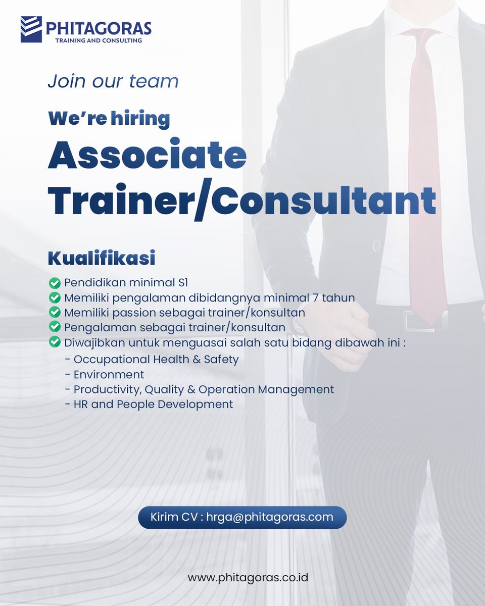 phitagoras's tweet photo. Hi Sobat Phitagoras! Saat ini PT Phitagoras Global Duta sedang membutuhkan talenta-talenta terbaik untuk bergabung sebagai Associate Trainer/Consultant.

#infoloker #loker #lokerhse #trainer #lukaku #soeharto https://t.co/Ec8cuOaRrW