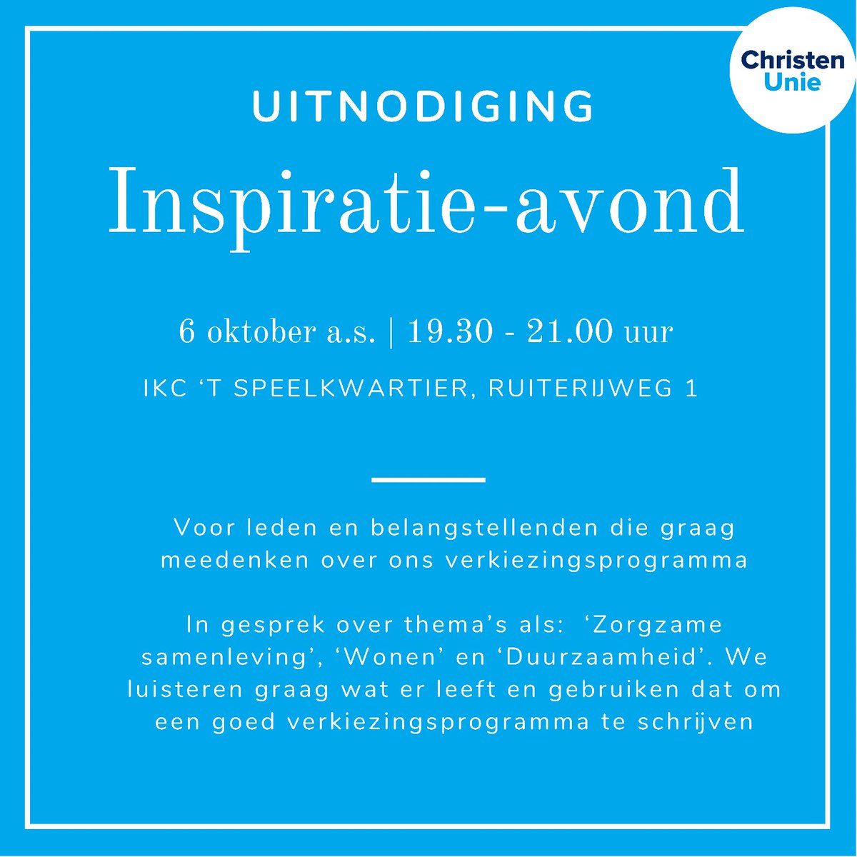 Komt u ook meepraten over belangrijke thema's voor ons verkiezingsprogramma?
#Veenendaal #ditisveenendaal #indebuurt #ChristenUnie