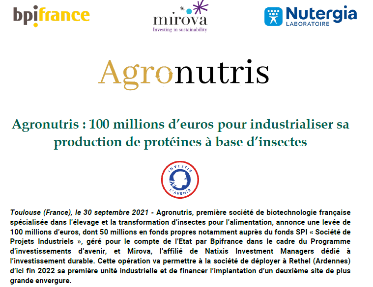 🪰 Le Fonds #SPI accompagne <a href="/agronutris/">Agronutris</a> qui réunit 100 M€ pour industrialiser sa production de protéines à base d’insectes
🇫🇷 Un projet de construction de 2 usines en France #TechinFab
🧑‍🏭Un potentiel +200 emplois créés

👉 bit.ly/3D39HVt