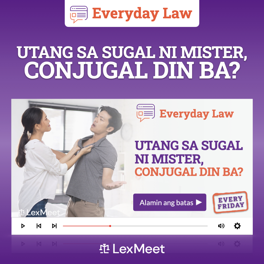 LexMeet's tweet photo. UTANG SA SUGAL ni Mister, CONJUGAL din ba?
Alamin sa EVERYDAY LAW.
➡️ https://t.co/7qMBumiW3c ⬅️
#Sugal #Utang #ConjugalDebts #Gambling #UtangNgAsawa #FamilyCodeOfThePhilippines #EverydayLaw #LexMeet #LegalHelpInaClick #FreeLegalAdvice #LibrengPayongLegal https://t.co/Myx1WRizqS