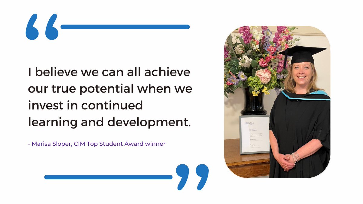 CIMinfo_East's tweet photo. CIM student Marisa Sloper has been awarded the CIM’s "Worldwide Overall Top Student Award," from studying her CIM Level 7 Marketing Leadership Qualification. She said: "I highly recommend CIM Marketing Qualifications,  I’m proof it works." For info: email qualifications@cim.co.uk https://t.co/fNFbNI5ZDk