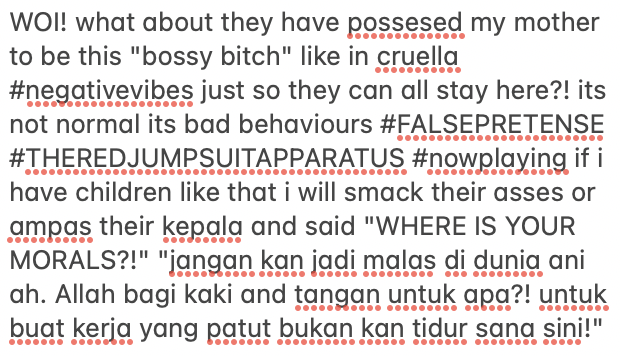 mainkickin's tweet image. WOI! what about they have possesed my mother to be this "bossy bitch" like in cruella #negativevibes just so they can all stay here?! its not normal its bad behaviours #FALSEPRETENSE #THEREDJUMPSUITAPPARATUS #nowplaying if i have children like that i will smack their asses or amp