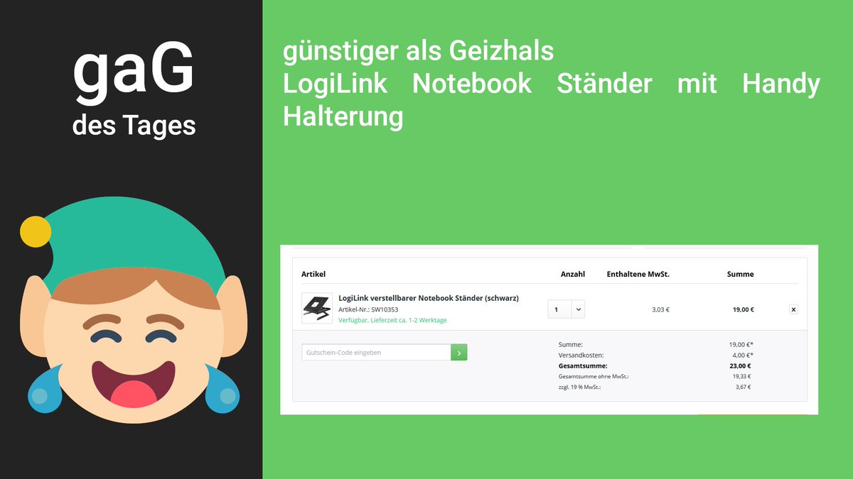 ottnec's tweet photo. der #gaG (#günstiger als #Geizhals) des Tages ist heute ein #Notebook #Ständer von LogiLink. Laptop und Handy gut verstaut!
https://t.co/A94DlY0chs
Seid gespannt!
Die Woche gibts noch mechanische Tastaturen.
#Angebot #LogiLink #Hardware #Versand #Oberstdorf #blitzschnell https://t.co/er2kD9yx35
