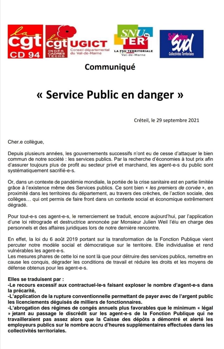 FPimbert's tweet image. Le 5 octobre : Mobilisation au sein du Conseil départemental

Réunion d'information à 11h30, avant de partir en manifestation, à 14h à République 

Rejoignez nous