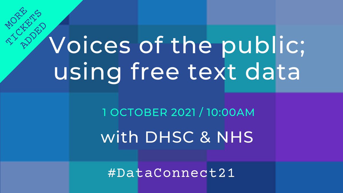 🎫 More tickets released!🎫 
You can now register for "Voices of the public; using free text data" on Firday at 10am #DataConnect21
eventbrite.co.uk/e/voices-of-th…