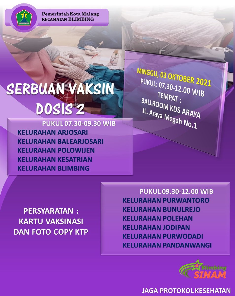 serbuan vaksin dosis 2 Kecamatan Blimbing .