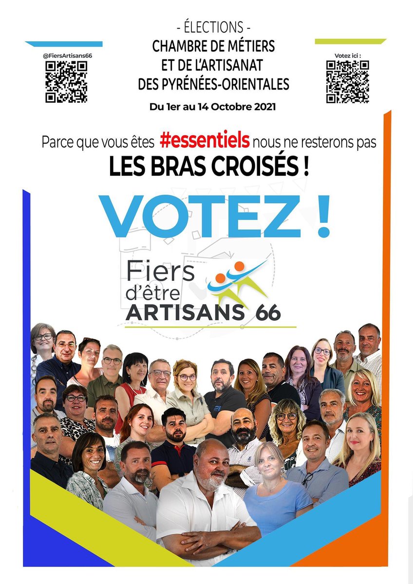 📌 J-1 avant les #ElectionsCMA 📌

📣 Voter pour la liste #Fiersartisans66, c’est voter pour #CMA efficace, innovante et proche de vous ! C’est aussi voter pour des #artisans engagés, parce qu’ils sont tous en activité, ils ne resteront pas les bras croisés ...