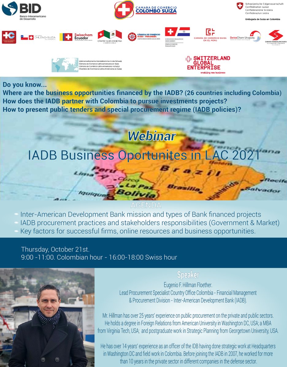 ChilenoSuiza's tweet photo. 🔴Webinar - IADB Business Oportunites in LAC 2021🔴
Información y Registro 👇
🔗https://t.co/dO6xmwEx9t
#YourSwissPartner #webinar #business #socios #oportunidades #suiza #swisscham #LATAM https://t.co/PLstI1RmA0