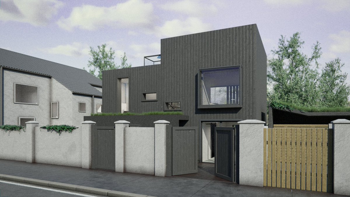 Front exterior renders to explore different material options in the conservation area of Preston Park

Once a stables in the 1950s the proposal is to transform the property from a dilapidated storage building to a contemporary 2 bed house with art studio.