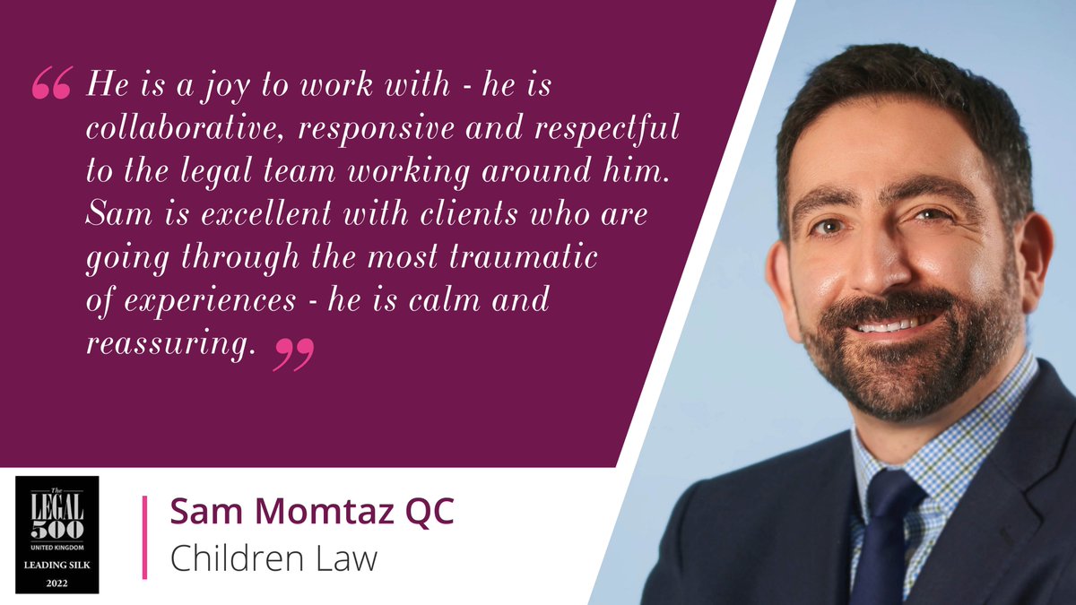 1GCFamilyLaw's tweet photo. Congratulations to Sam Momtaz QC, ranked in the 2022 edition of @thelegal500 for Children Law. 

https://t.co/cLSqwOLcMh https://t.co/RWsz3T67J5